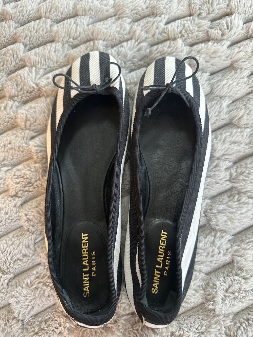 Saint Laurent Black and White Striped Ballet Flats- mismatch
